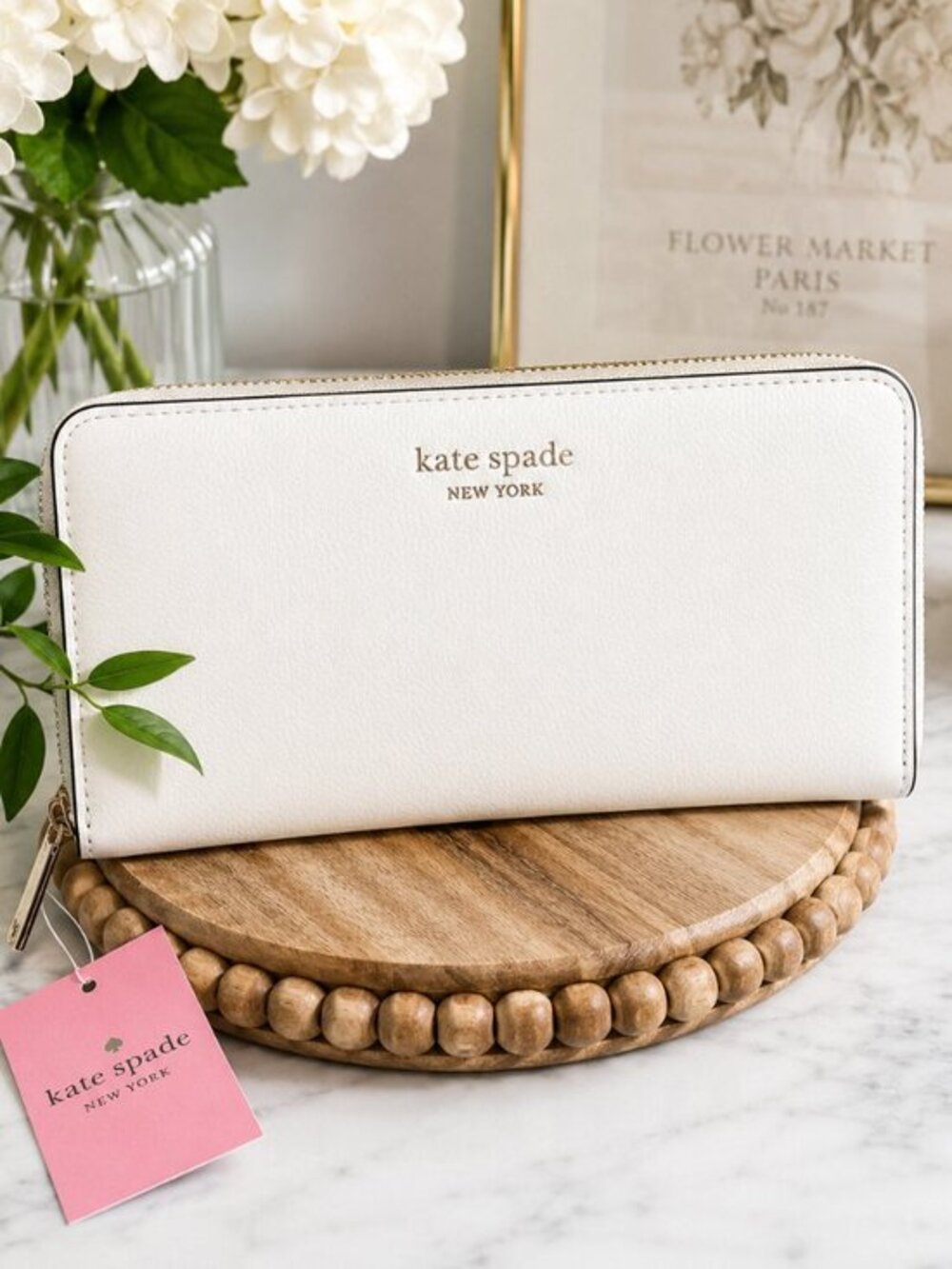 Kate Spade White Pebbled Leather Zip Around Continental Wallet NWT